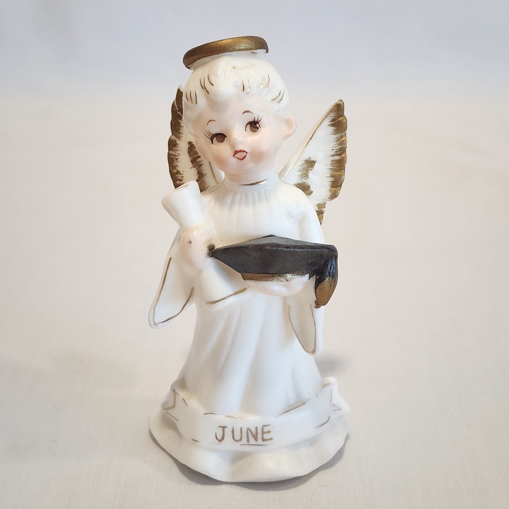 Lefton June Birthday Graduation Angel Figurine 1952 Vintage Porcelain Japan